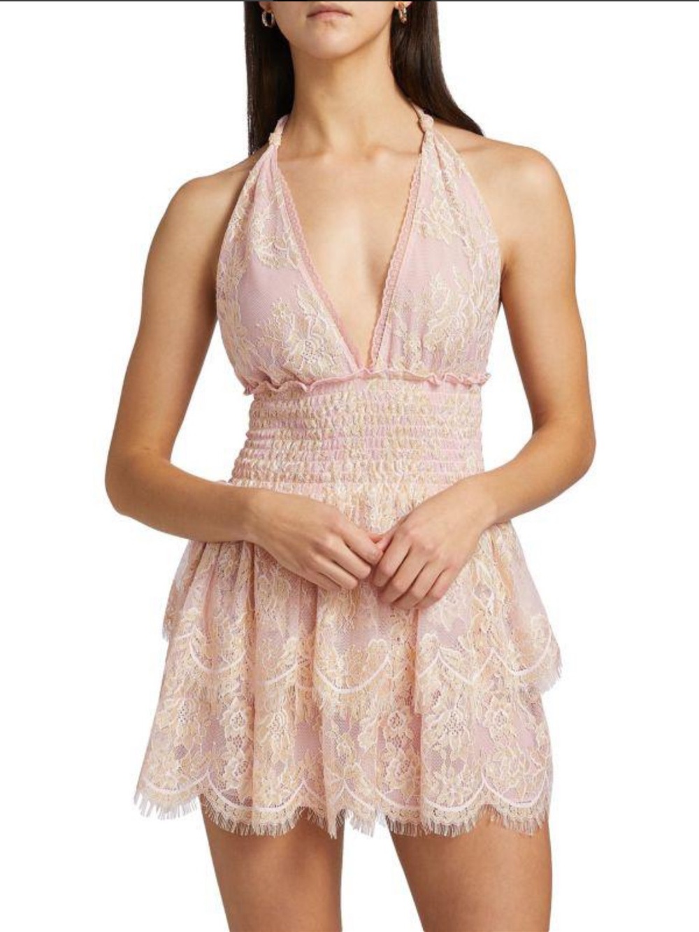 Loveshack Fancy Deanna Halter Dress in Pink and Gold